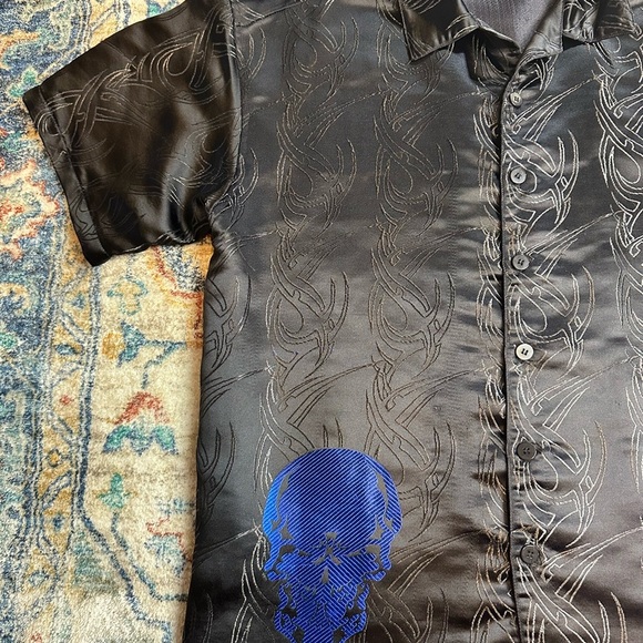 Vintage Y2K Snake Eyes Skull All Over Print Button-up Shirt - Picture 4 of 6